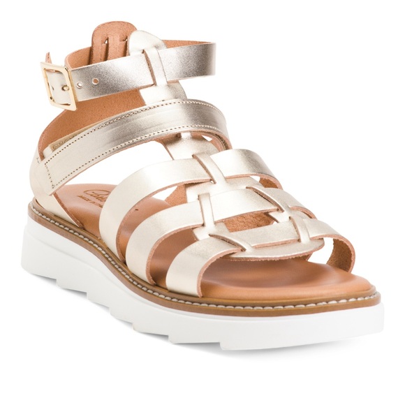 NEW Carlo Pera Gold Leather Gladiator Sandals Size 9.5 - Picture 1 of 9
